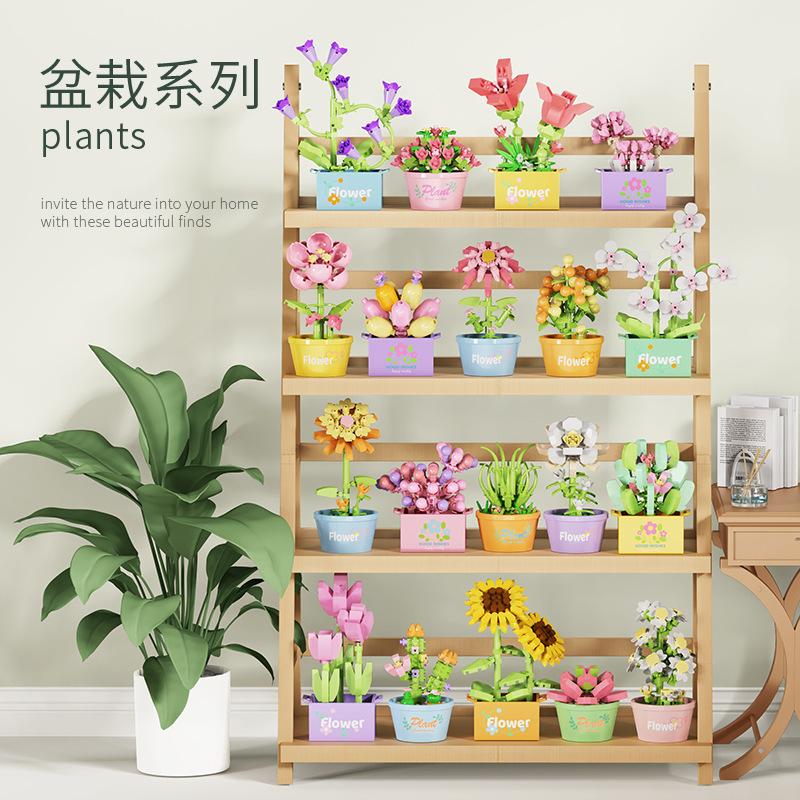 LEGO Compatible Bonsai Succulent Rose Bouquet Building Blocks Set for Girls - DIY Assembly Decorative Toy