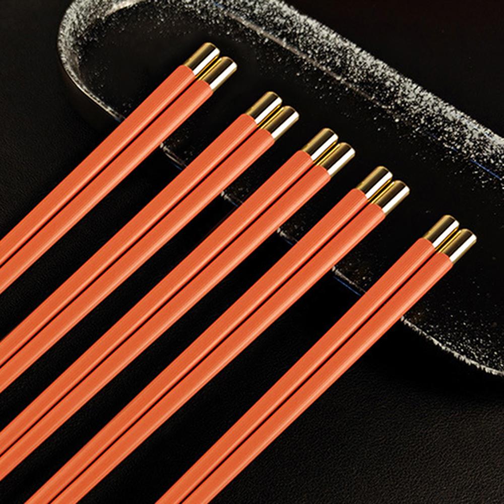 Orange 5 Pairs Chinese Chopsticks Sushi Sticks Korean Chopsticks Reusable Alloy Chop Sticks Kitchen Tableware Tool Accessories