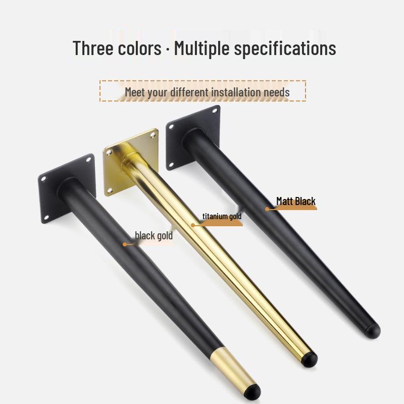 Minimalist Black & Gold Metal Furniture Legs - Straight/Inclined Cone for Sofas, Cabinets, TV Stands, Coffee Tables