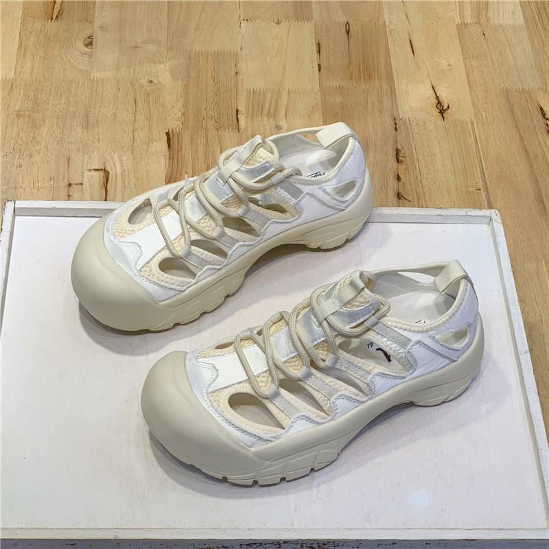 Fashion Summer Women Sandals Mesh Casual Shoes White Thick-Soled Lace-Up Sandalias Open Toe Beach Shoes for Women New Zapatos Mujer