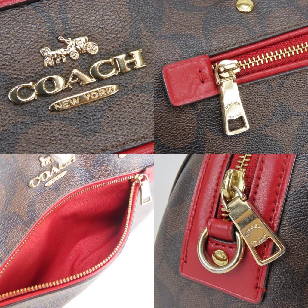 Used COACH Handbag Signature 83607 PVC/leather Brown Red Mini Boston