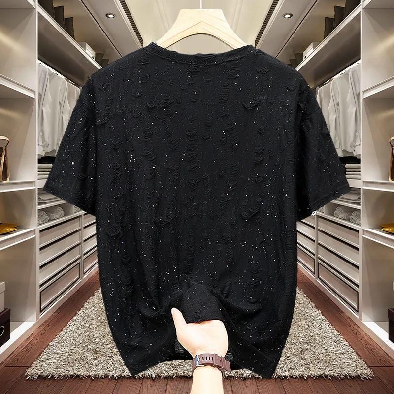 Kortärmad T-shirt för Män Full Himmel Stjärna Diamant Hög Kvalitet Vardaglig Streetwear T-shirt Rund Hals Stor Storlek Topp