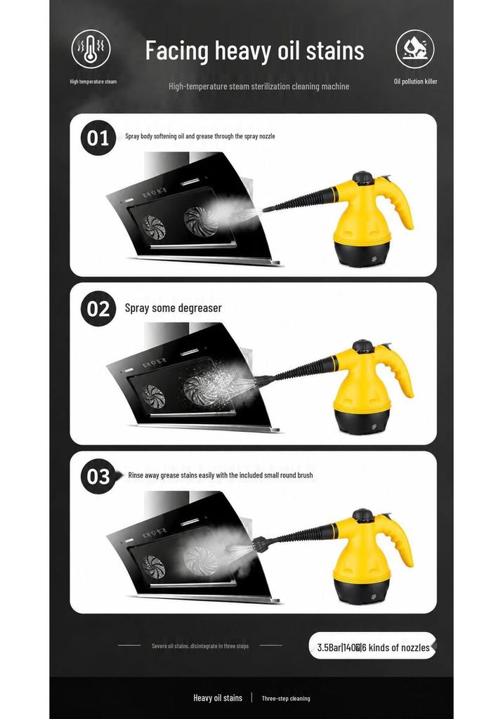 High-Pressure Handheld Steam Cleaner: Portable Multi-functional Kitchen Range Hood Cleaning Machine