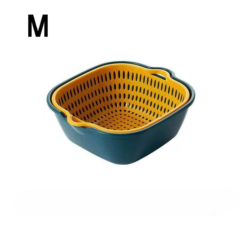 

Набор пластиковых двухслойных дуршлагов из 6 предметов, многоразовые кухонные сита для промывания фруктов и овощей, многоцелевые кухонные инструменты и аксессуары M 1PC зелёный