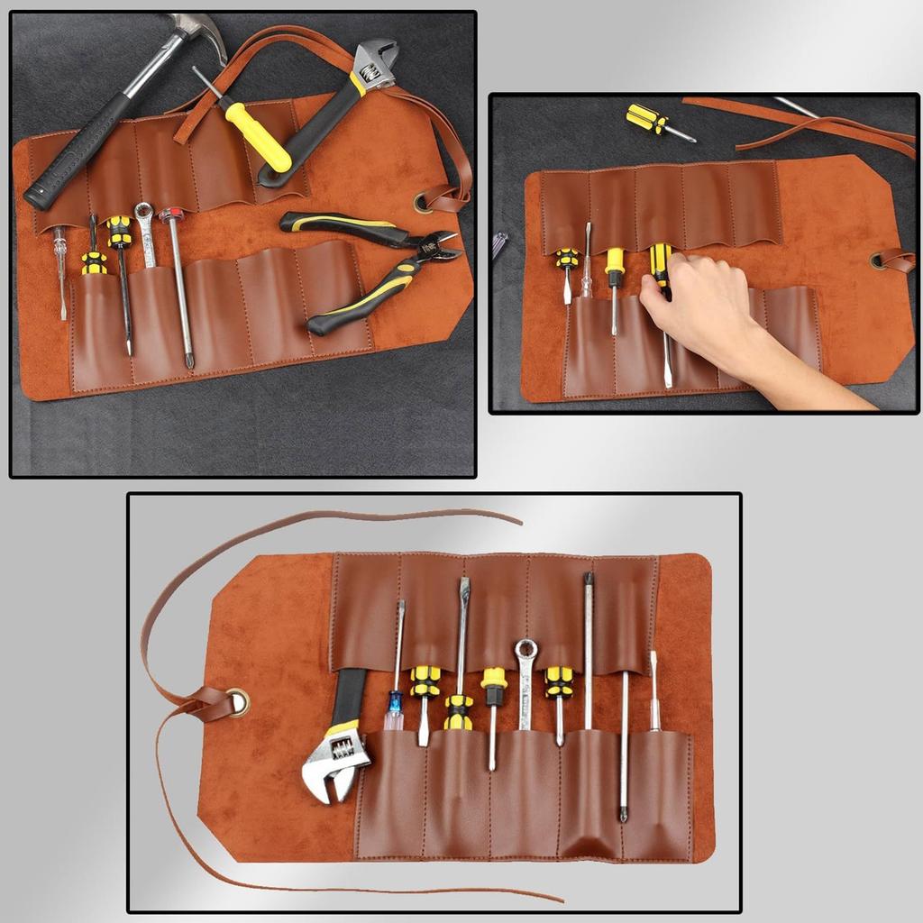 PU Roll Portable Pouch Tool Bag Wrench Tool Foldable Spanner Hammer Camping Pocket Storage Bag Tool Accessories