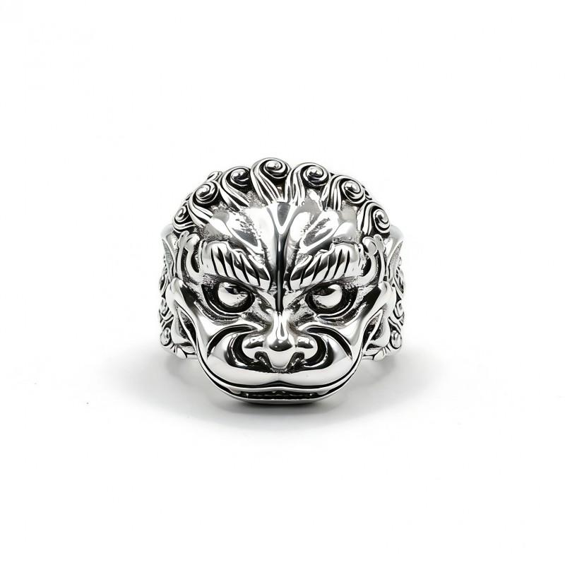 Adjustable Vintage Lion Head Ring With Pixiu Motif Mens Bold Statement Jewelry Copper Unisex Accessory Adjustable Open Band