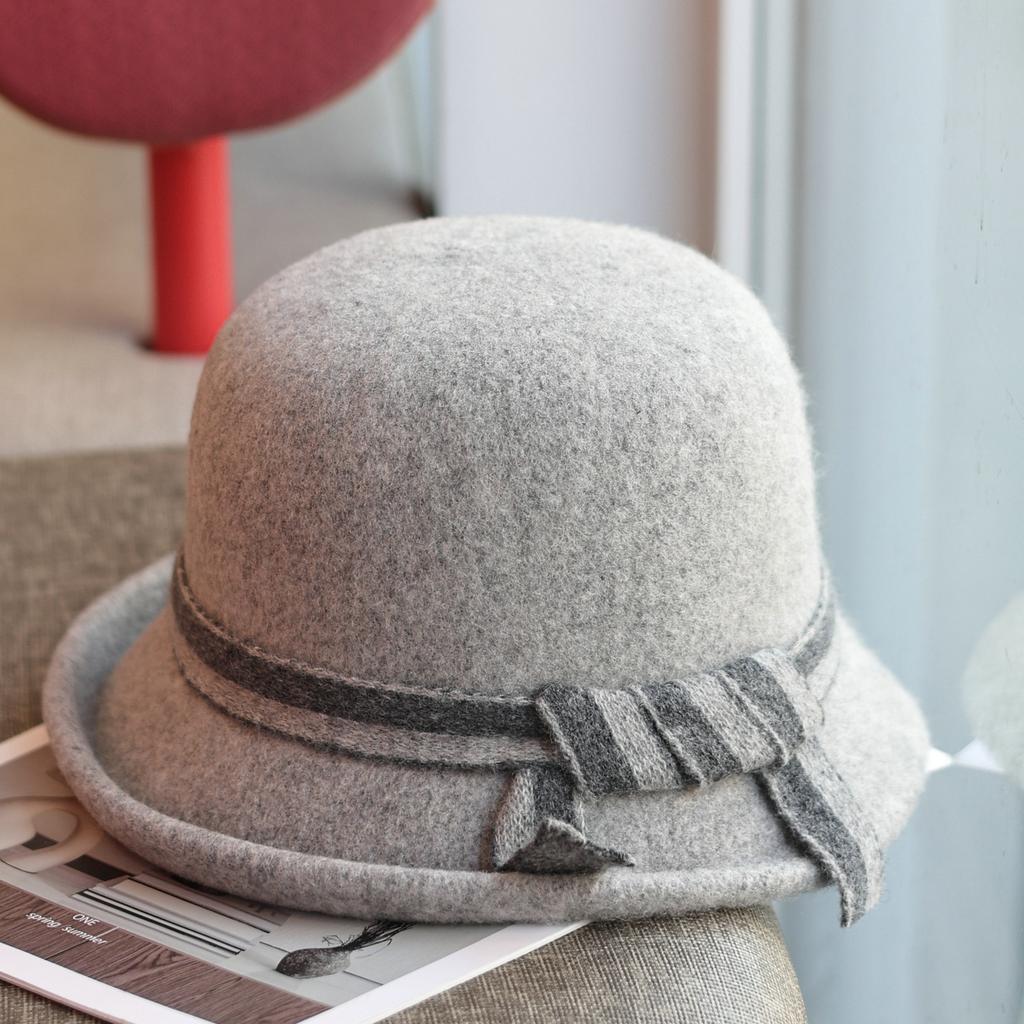 Autumn And Winter Woven 100% Wool Women'S Fisherman Hat, Japanese Versatile And Western-Style Retro Upturned Edge Top Hat