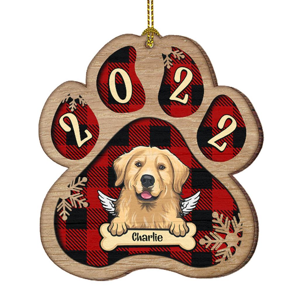 

Dog Christmas Ornaments Wooden Ornaments Paw Print Buffalo Plaid Cat Dog Cutouts For DIY Craft Christmas Embellishments Decor