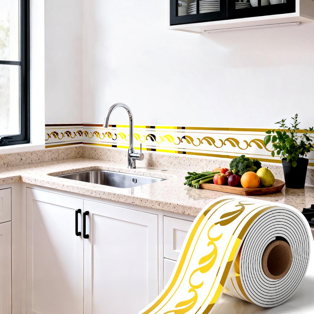 Thickened Waterproof PVC Self-Adhesive Tile-Look Baseboard Sticker