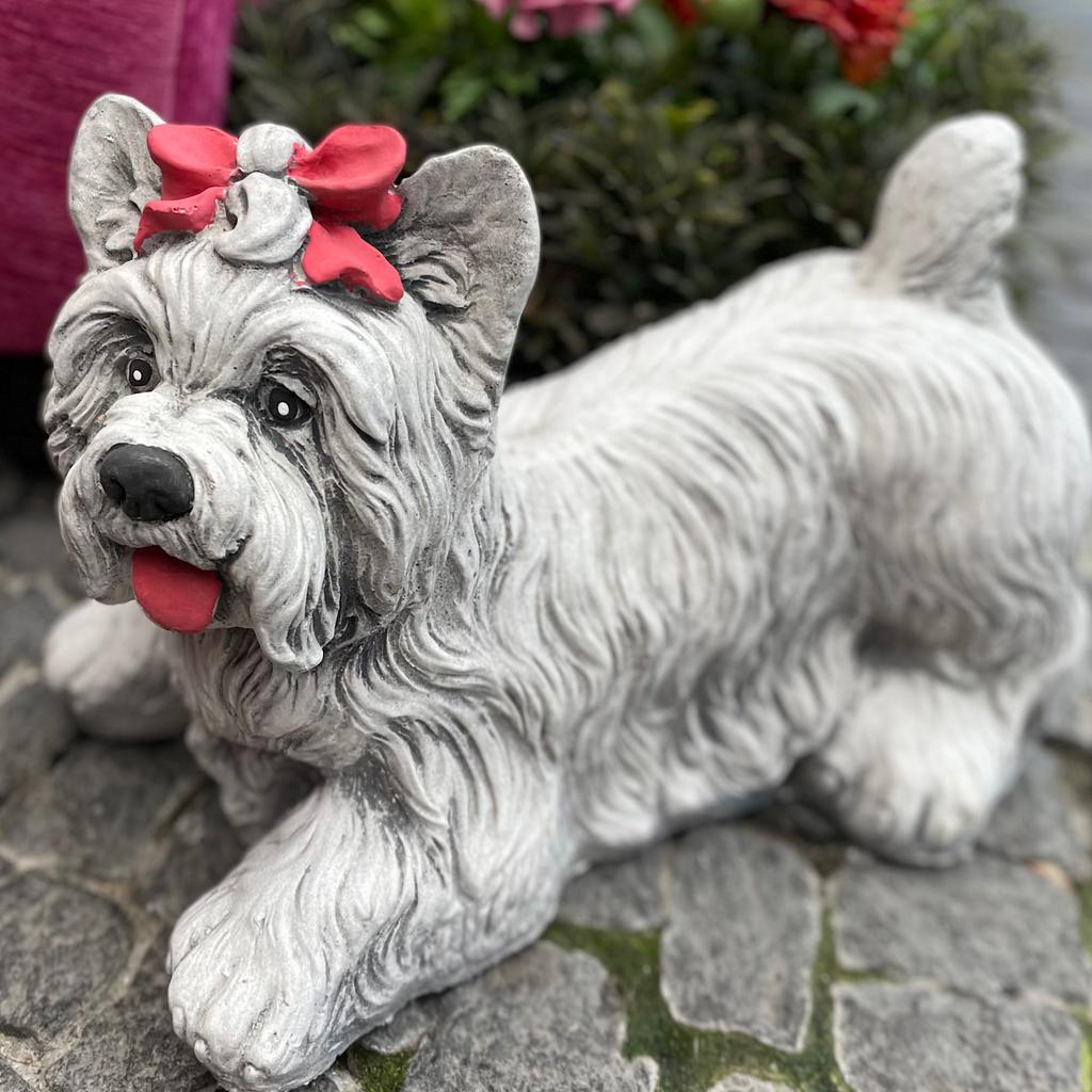Grey yorkie dog sculpture concrete garden dog figure