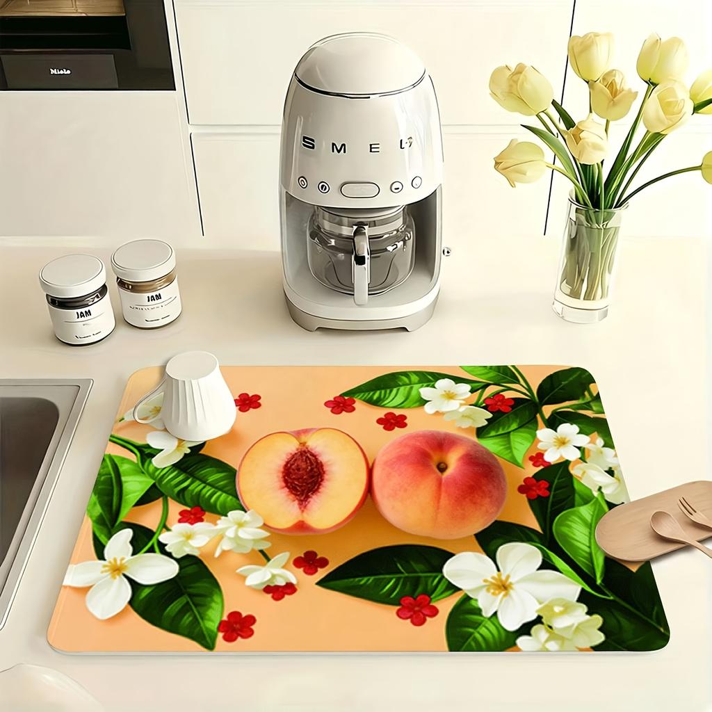 1Pcs Rubber Drying Mat With Absorbent Print For Coffee Shop Restaurant Kitchen Carpet Tableware Durable Diatom Mud Table Mat Pet Mat Coffeeware