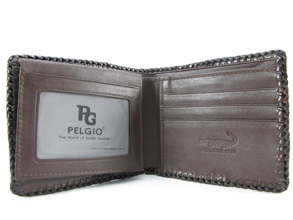 Luxury Crocodile Leather Wallet Brown Braided Edge [Pelgio] Bi-fold