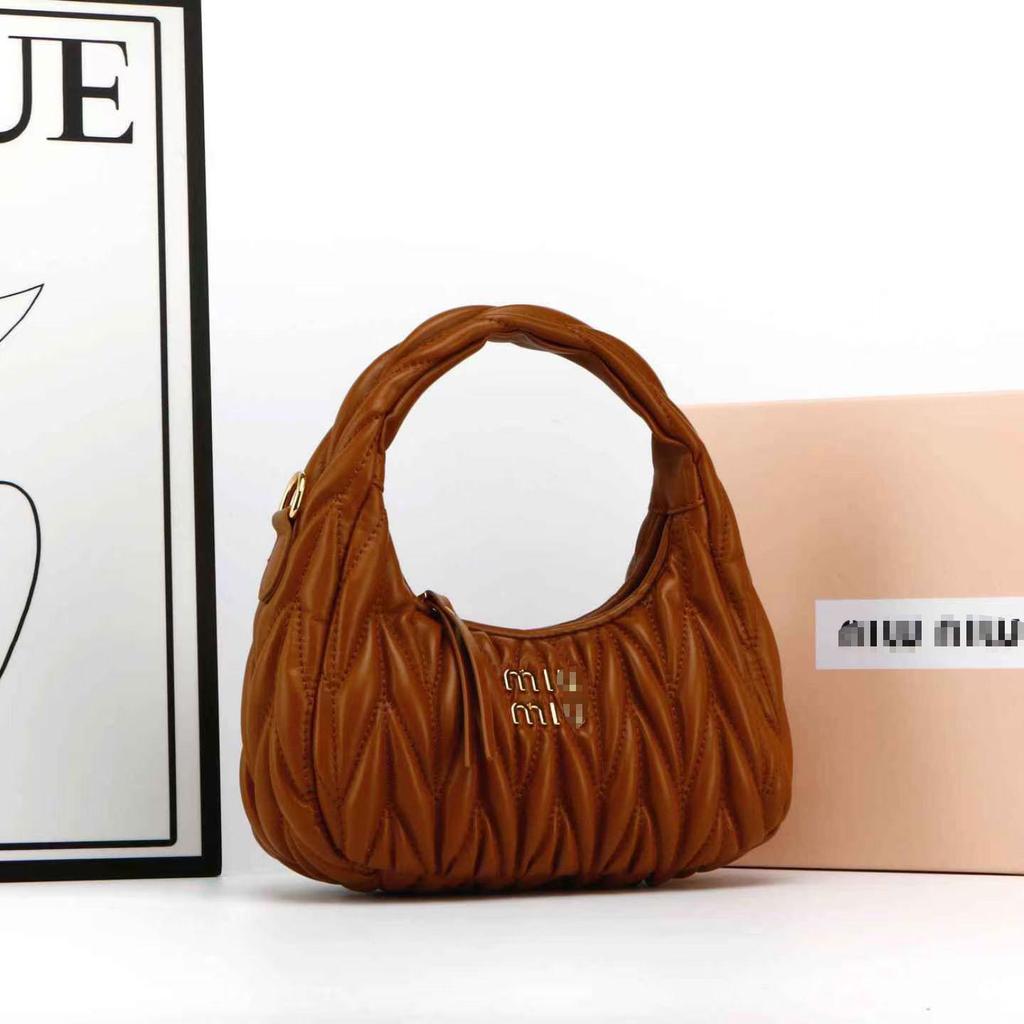 Miu House Lambskin Ruched Dumpling Hobo Bag: Trendy Crescent Underarm Crossbody for Women