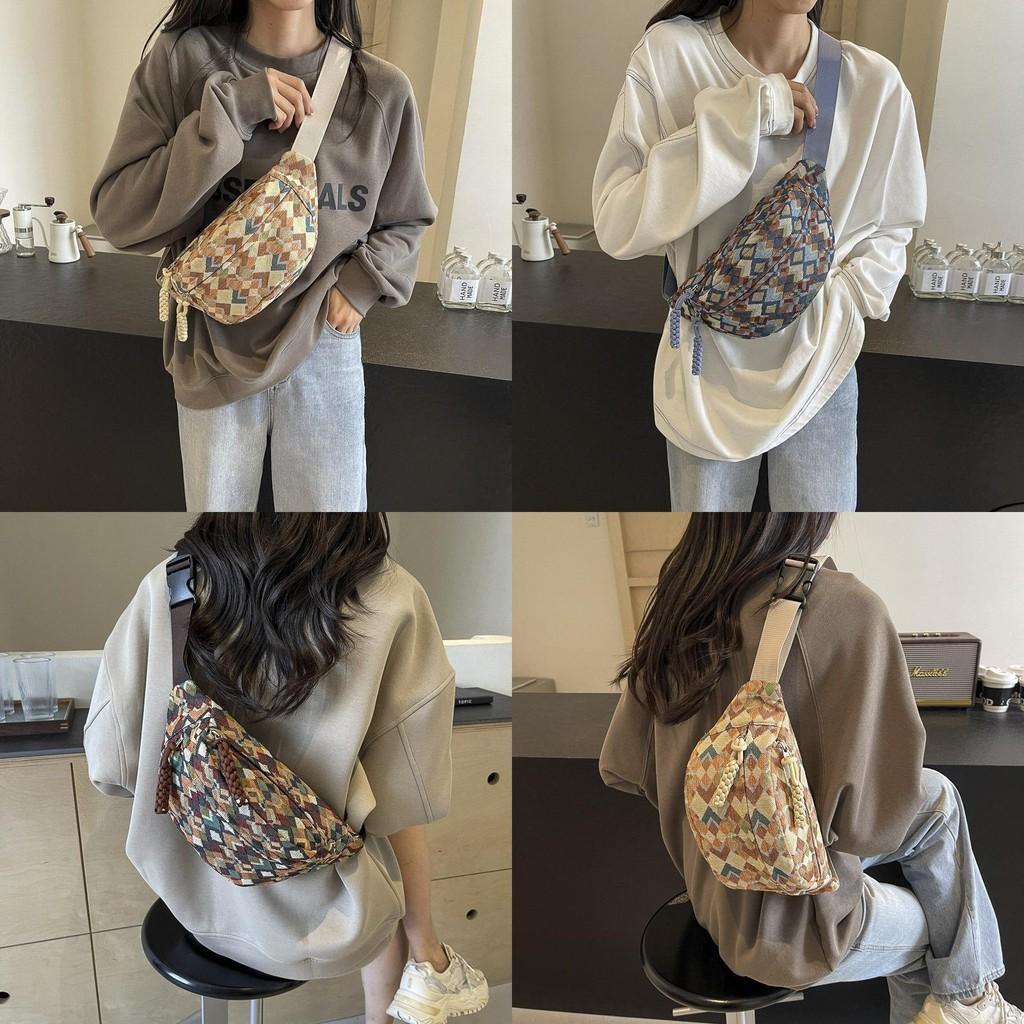 Ethnic Style Plaid Women's Chest Bag Lightweight Summer Travel Crossbody Purse