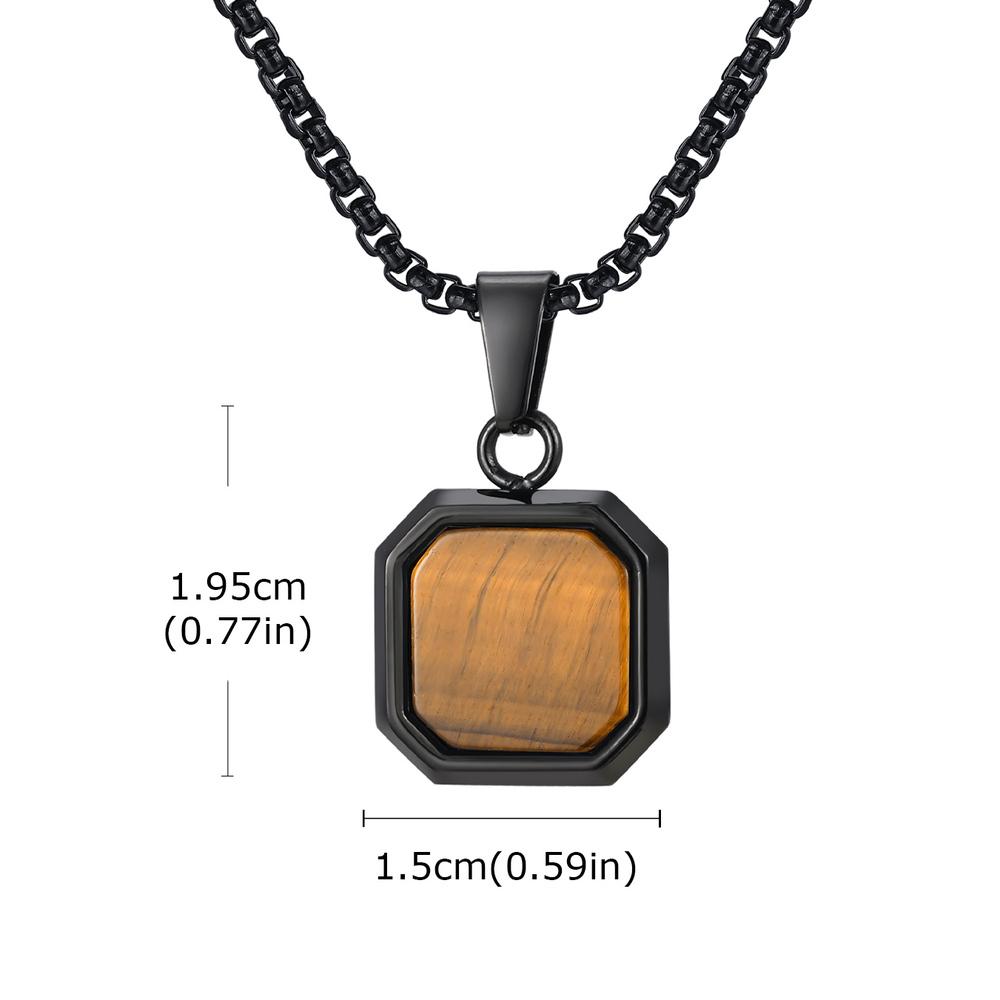 Vnox Stainless Steel Square Pendant Necklace for Men Women, Tiger Eye Turquoise Natural Stone Pendant Box Chain Jewelry Gifts