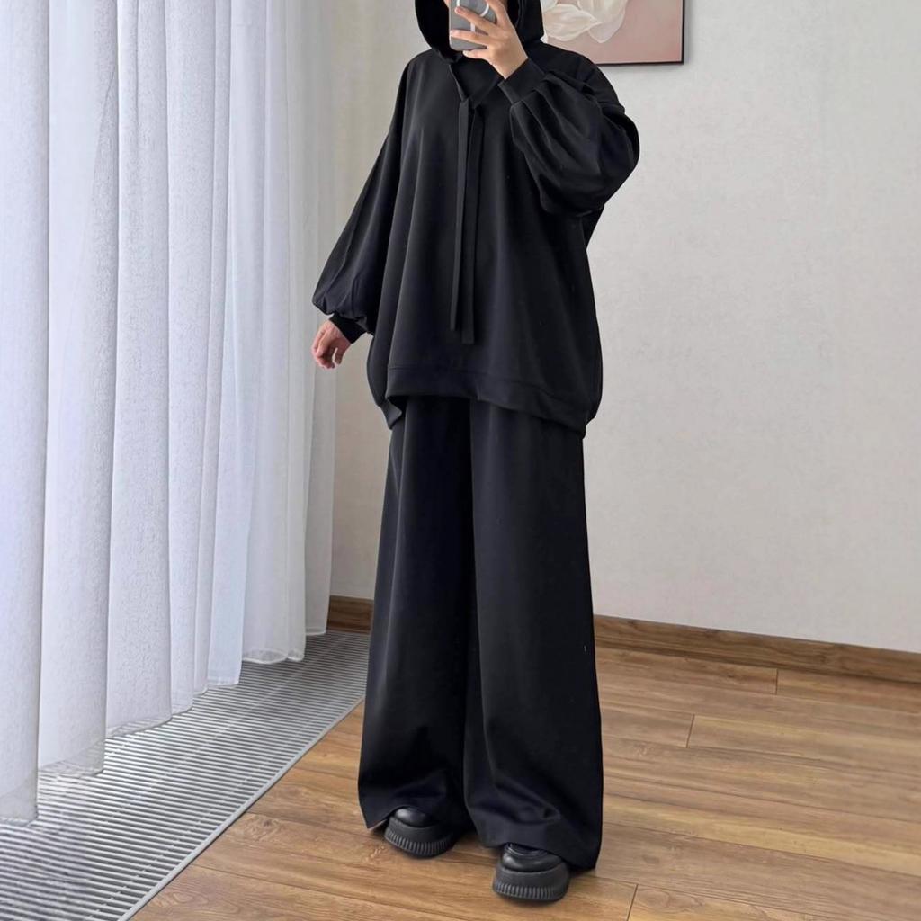 2025 cross-border European and American autumn new hooded long-sleeved sports pullover top waist wide-leg pants women's clothing