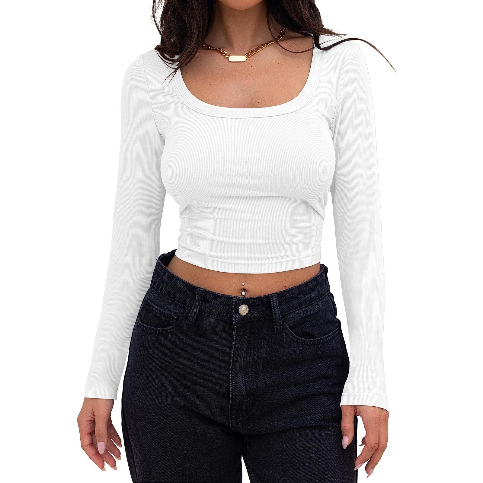 

Women s Fashion Loose-Fit Round Neck Solid Color Long-Sleeve Top XL белый