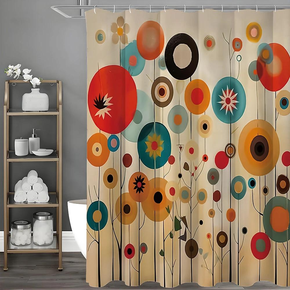 Dazzling Floral Abstract Art Shower Curtain, Bathroom Decorative Shower Curtain, Waterproof Shower Curtain with Hooks W90xH180cm
