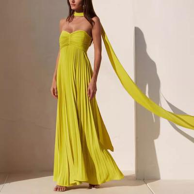 Women's Solid Color Strapless Pleated Dress