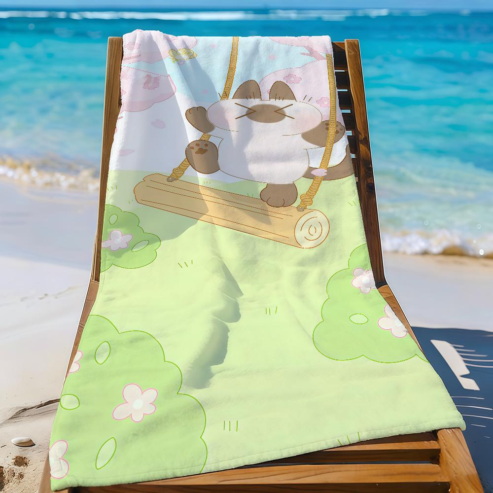Kawaii A-Azuki Siamese Cat Towel Sports Quick Dry Travel Camping Gear Sandproof Soft Light Large Beach Towel