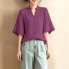 Women Casual V-Neck Solid Color Loose Half Sleeve Blouse