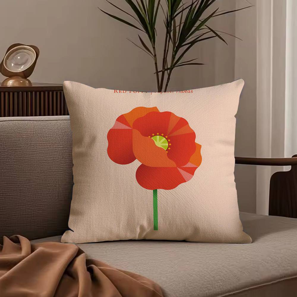 Simple Flower Art Pillow Case Anti-dustmite Pillowcase Invisible Zipper Silky Short Plush Sofa Cushion Cover