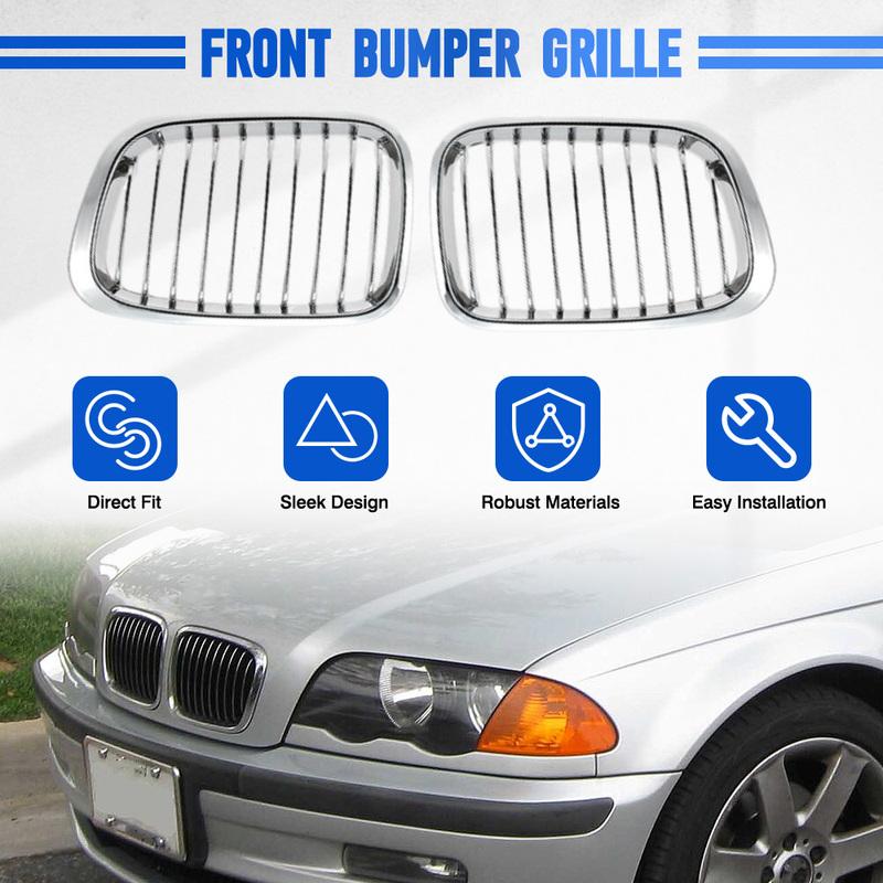 Chrome Car Front Bumper Kidney Grill Racing Grille Single Slat for BMW E46 4 Door Sedan 1998 1999 2000 2001