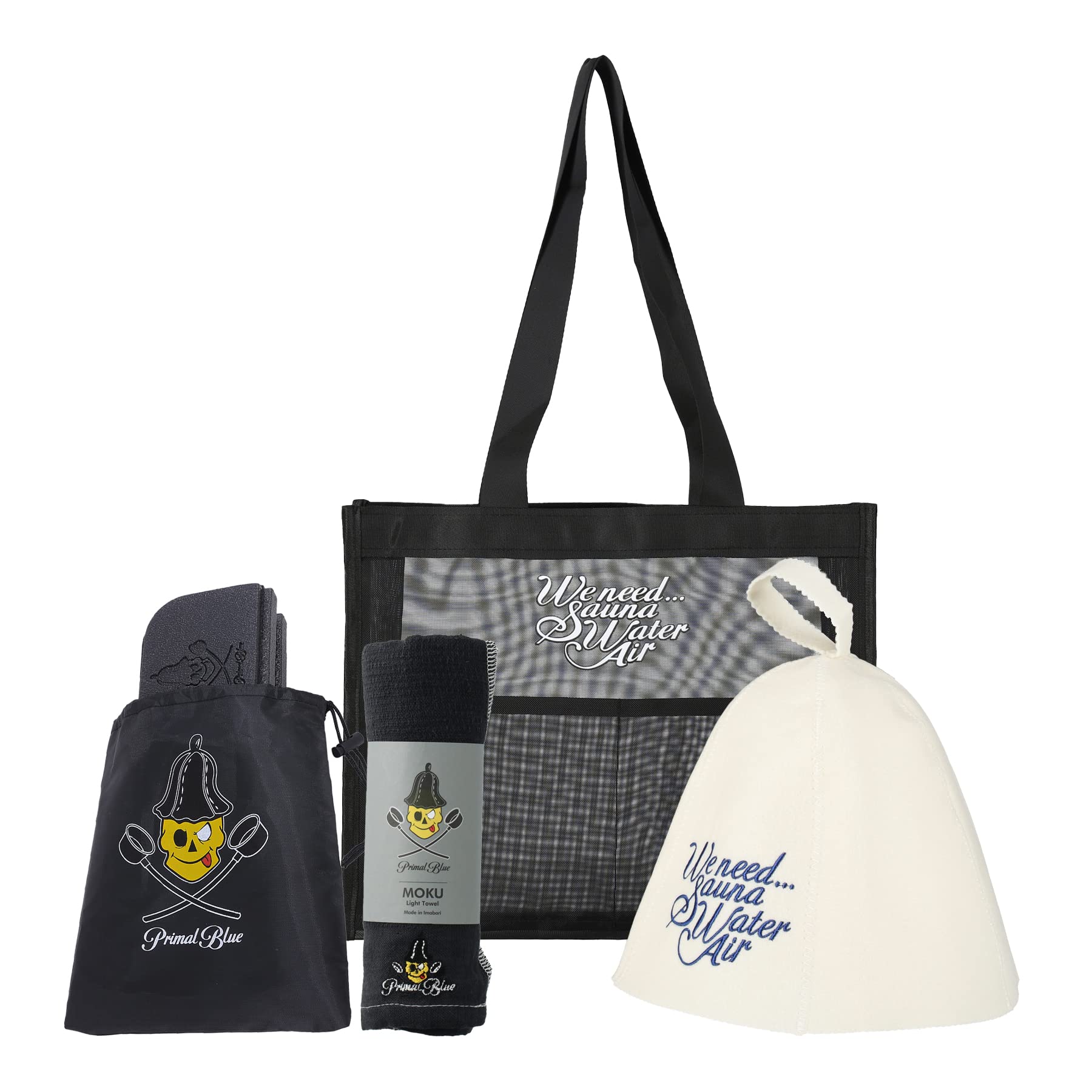 

PrimalBlue Sauna Sauna Sauna Sauna Mesh Tote Easy to Set Felt Set, Hat, Mat, MOKU, Bag, Sauna, Gym, Carry, Beginner s Set, Skull, Beginner s (Белый,