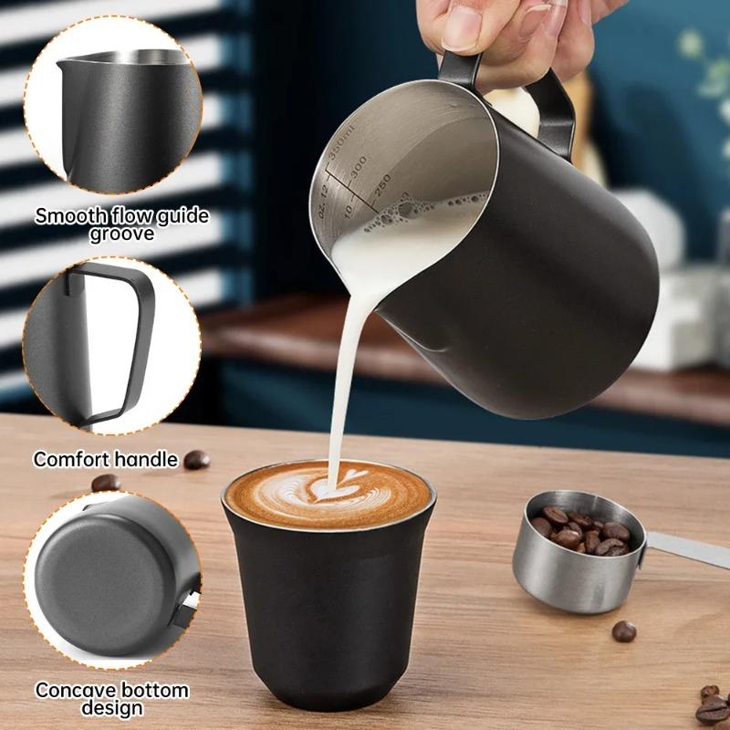 304 Stainless Steel , Teflon - Coated Double - V Spout with Scale, Graduated Coffee Milk Frothing Pitcher Coffee Pot Cafe