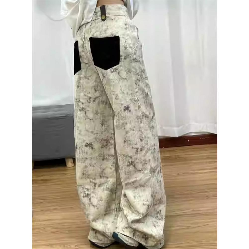 

Американские ретро джинсы кэжуал широкие штанины осенние новые с высокой посадкой драпировка и тонкие штаны в пол 2XL