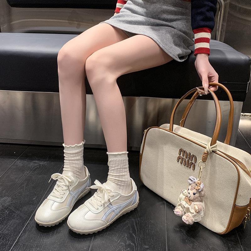 Leather little white shoes women's single shoes 2025 summer and autumn round head lace-up flat bottom student casual moral training shoes women's For