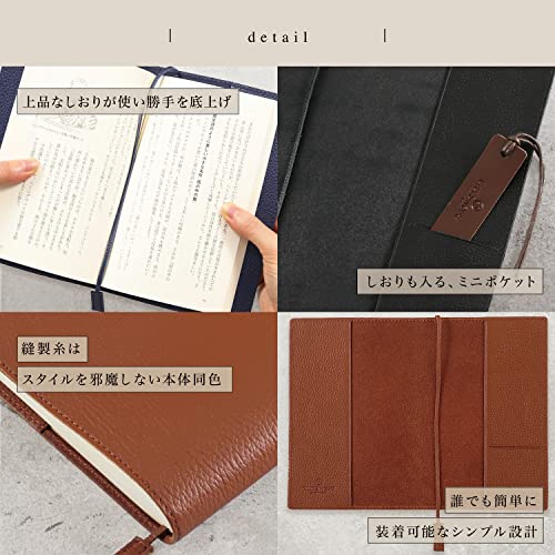 [BLUE SINCERE] A5 Genuine Leather Book Cover with Bookmark, Fits Thick A5 Books, Vegetable-Tanned Cowhide Leather, Brand Name Book Cover for Men and W