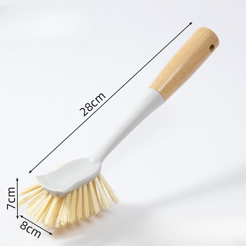 Perie de Curățat Vasă din BambusPerie de CurățatPerie pentru Fructe și Legume din Lemn MasivPerie de Bucătărie cu Mâner din LemnPerie de Vasă cu Mâner LungInstrument Magic