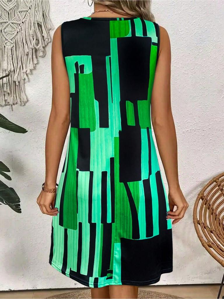 Spring&Summer Women's Geometric Pattern Sleeveless Dress For Summer Vacation Women Bohemia Dresses