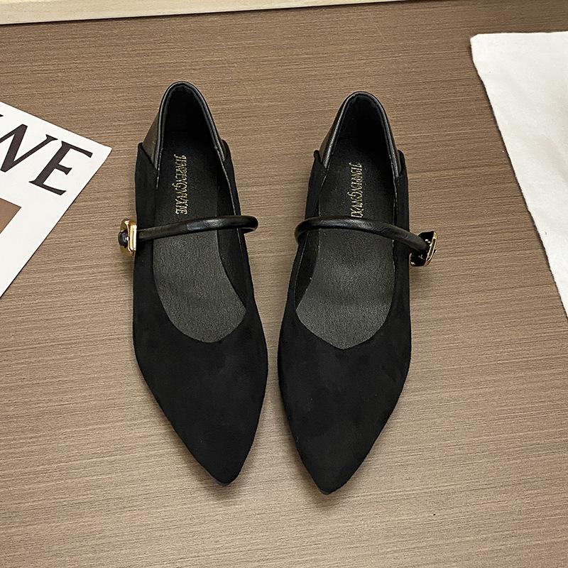 Leopard Print Pointed Mary Jane Shoes Women's 2025 Autumn New Flat-bottomed Large-size One-word Belt Two Wear Shallow Pointed Shoes