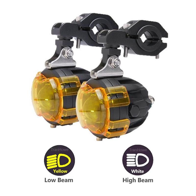 

J05 Motorcycle LED Auxiliary Headlight Wireless Switch Yellow Lens 360° Rota Bracket Waterproof Low/High Beam Flashing Beam