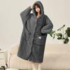 Hooded Robe for Women Sleepwear Bathrobe Winter Night Wears Warm Fleece Pajama Button One Piece Nightgown Pocket Homewear