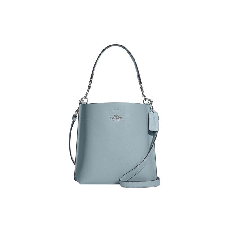 

New COACH Mollie Leather Bucket Bag, One Shoulder Handbag, Crossbody Bag Trumpets Women s Light Blue CA177-SV1P 20.3*10.2*21.6CM