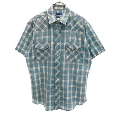 90s Old Check Pattern Short Sleeve Western Shirt M Green System Men's Used