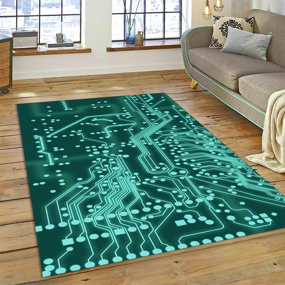 3D Chip Circuit Board Carpet Rug for Home Living Room Bedroom Sofa Doormat Kitchen Decor,Child Paly Area Rug Non-slip Floor Mat