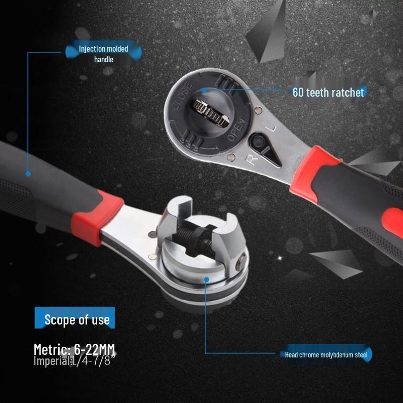 Adjustable Reversible Quick Ratchet Wrench 6-22mm Metric/Imperial
