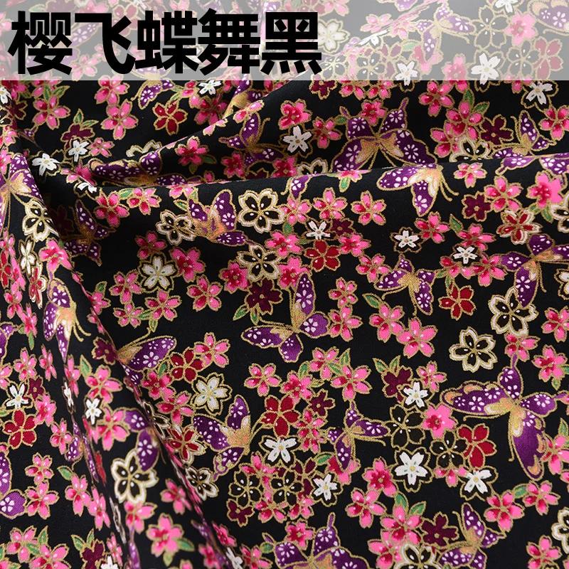 Japanese Style Fabric Pure Cotton Printed By The Meter for Clothing Hanfu Tablecloth Bag Handmade DIY Sewing Cloth Bronzing Blue