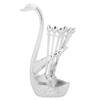 Zinc Alloy Swan‑Shaped Bracket Fruit Dessert Spoons Set Kitchen Tableware Wedding Supplies(Silver 6 Spoons )