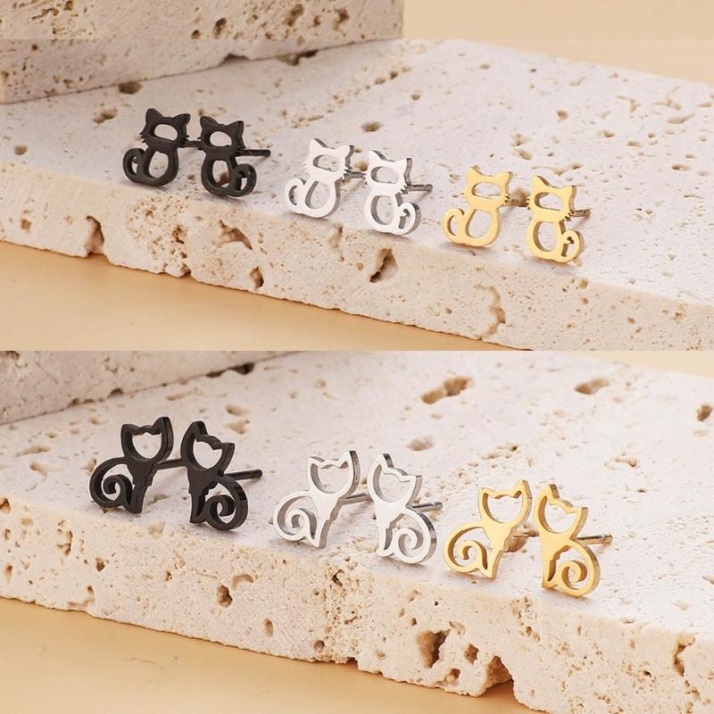 Cute Animal Stud Earrings for Women Girls 3 Pairs Cat Ear Studs Adornment Trendy Ear Hooks Charm Ornament Jewelry Gift