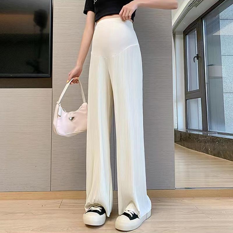 Women's Summer Ice Silk Maternity Pants - Thin, Straight Leg, Petite, Drapey Wide-Leg Style