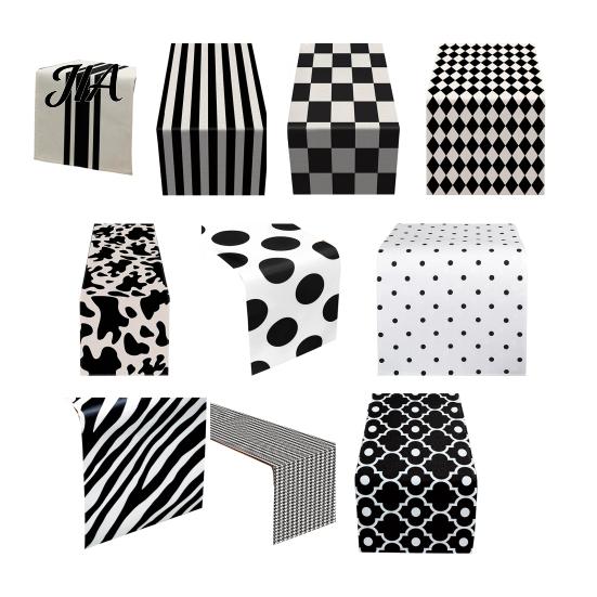 Washable Rectangular Desk Runner Modern Geometric Table Runner, Black And White Checkered Stylish Pattern 72 Inch Striped for Dining Decor Easy Care