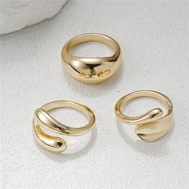 Punk Irregular Open Rings for Men and Women, Gold Color, Liquid Metal Finger Ring, Trendy Jewelry Party Gifts, Hip Hop, 3Pcs/Set