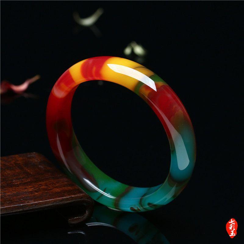 Natural Xinjiang Colorful Jade Bracelet Chicken Blood Red Gold Silk Jade Bracelet Women's Bracelet for Mother
