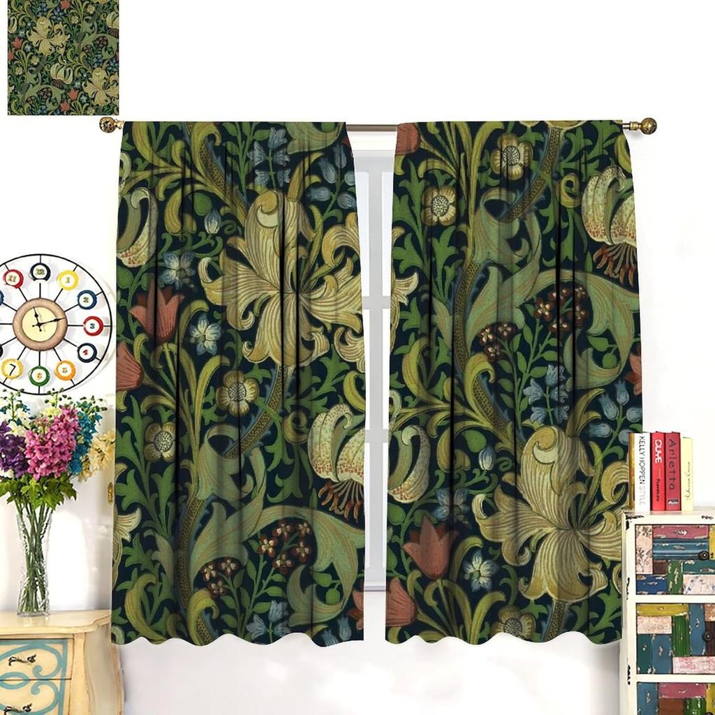 Cortinas Blackout Florais Vintage William Morris   Cortinas de Janela com Flores Rústicas Boho William Morris   para Sala de Estar Quarto 42" L