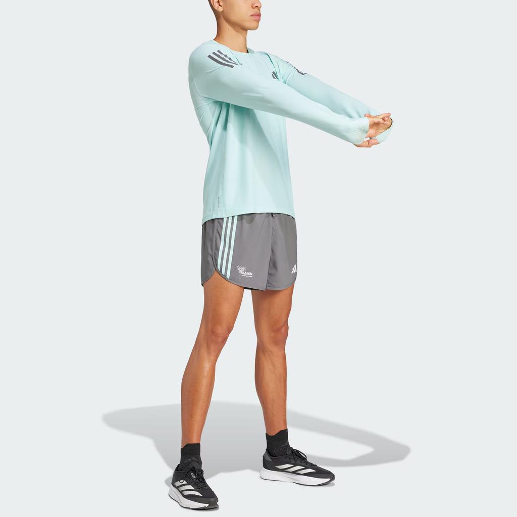 adidas FW24 BJM LS M 024 Série Personnalisée Marathon de Pékin T-Shirt de Course à Manches Longues à Séchage Rapide Homme Hauts Bleu Galet-Gris Argenté JP1443